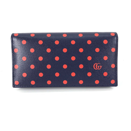 GUCCI Long Wallet Purse 621892 leather Navy x red Horsebit 1955 Dot Polka Dot Chain wallet Women Used