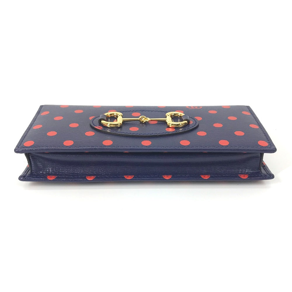 GUCCI Long Wallet Purse 621892 leather Navy x red Horsebit 1955 Dot Polka Dot Chain wallet Women Used