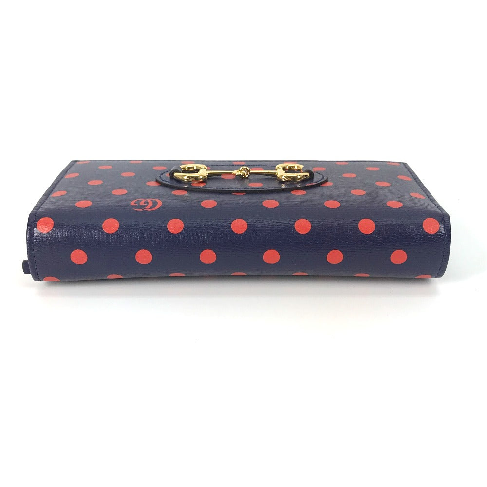 GUCCI Long Wallet Purse 621892 leather Navy x red Horsebit 1955 Dot Polka Dot Chain wallet Women Used