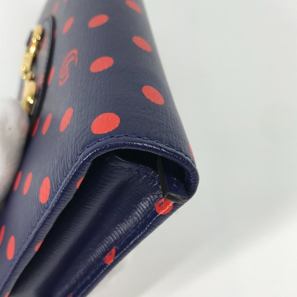 GUCCI Long Wallet Purse 621892 leather Navy x red Horsebit 1955 Dot Polka Dot Chain wallet Women Used