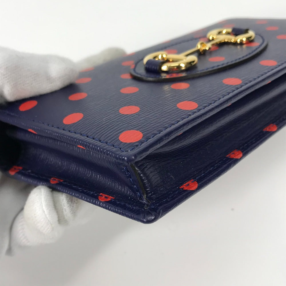 GUCCI Long Wallet Purse 621892 leather Navy x red Horsebit 1955 Dot Polka Dot Chain wallet Women Used