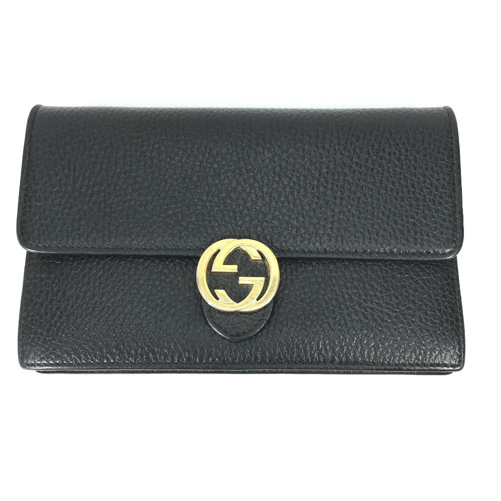 GUCCI Shoulder Bag 510314 leather black Interlocking G Chain wallet Women Used