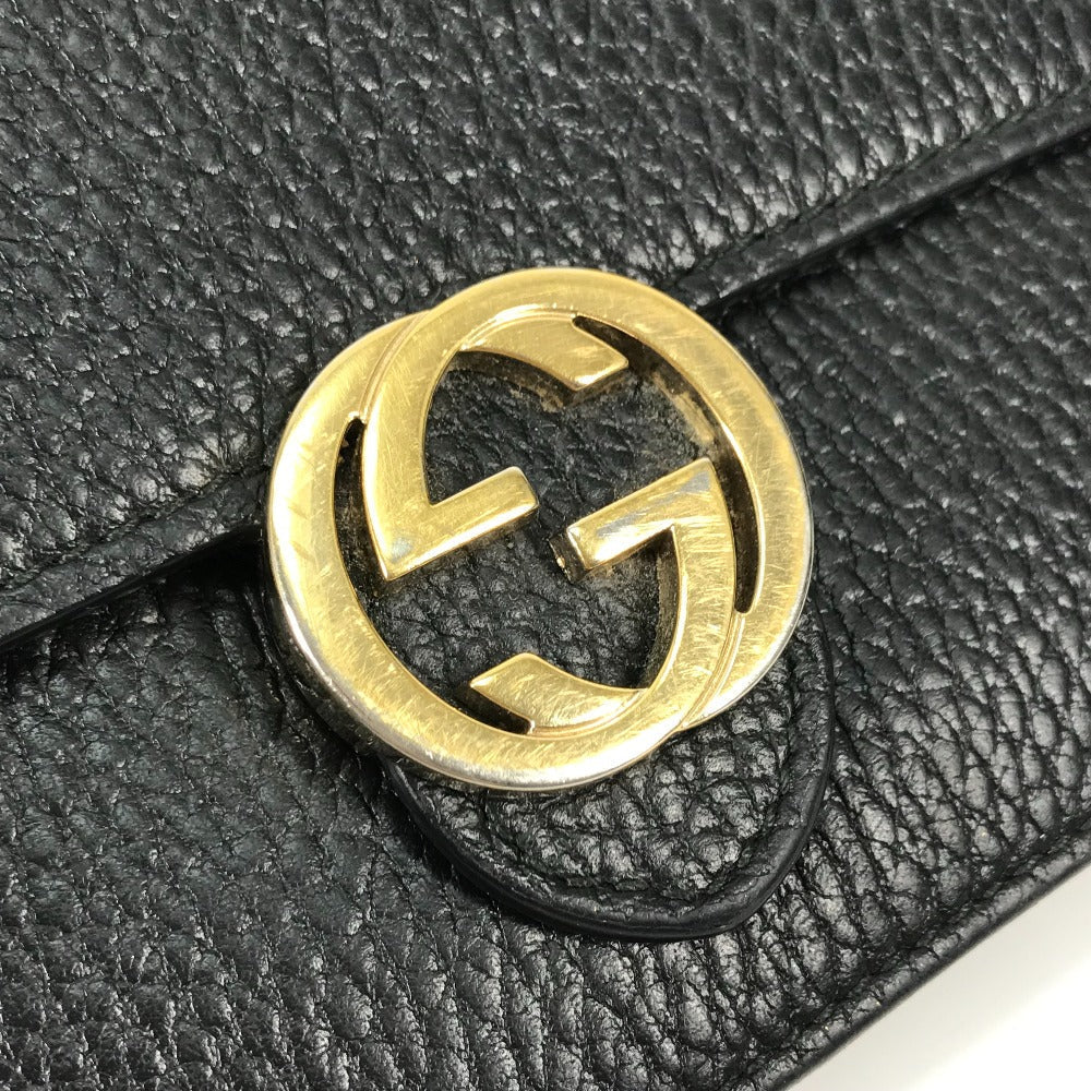 GUCCI Shoulder Bag 510314 leather black Interlocking G Chain wallet Women Used