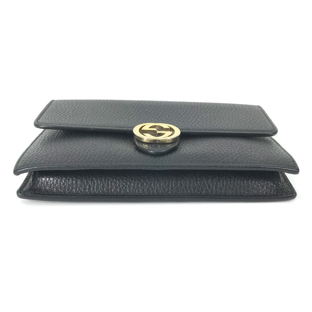 GUCCI Shoulder Bag 510314 leather black Interlocking G Chain wallet Women Used