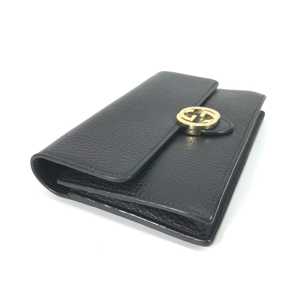 GUCCI Shoulder Bag 510314 leather black Interlocking G Chain wallet Women Used