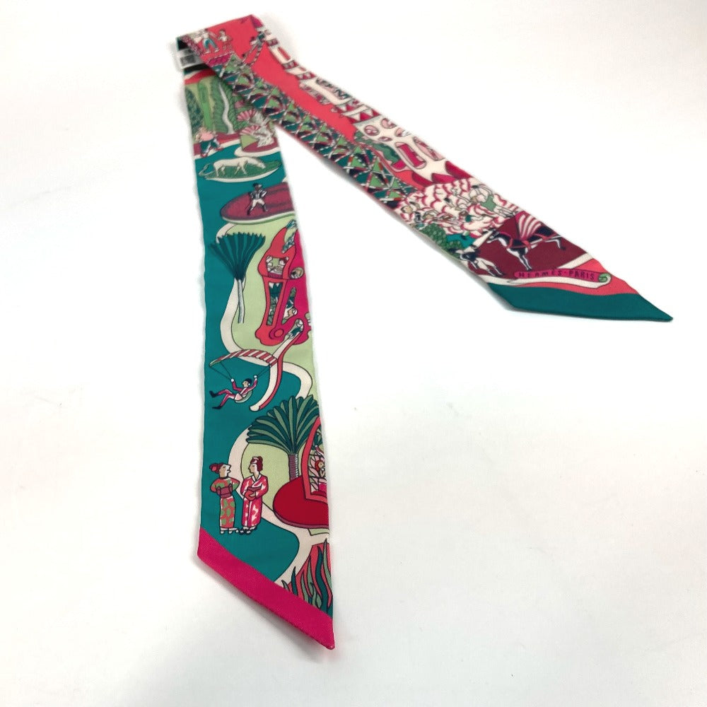 HERMES scarf 063536S silk Green x pink type Twilly Twilly EXPOSITION UNIVERSELL Women Used