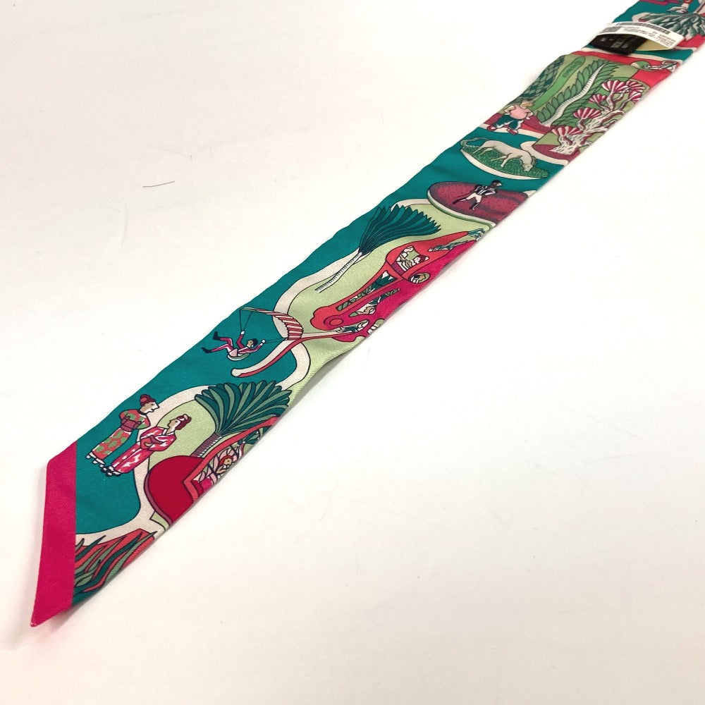 HERMES scarf 063536S silk Green x pink type Twilly Twilly EXPOSITION UNIVERSELL Women Used