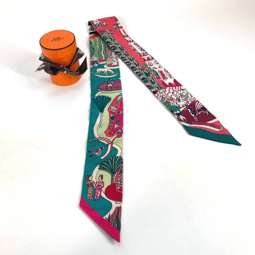 HERMES scarf 063536S silk Green x pink type Twilly Twilly EXPOSITION UNIVERSELL Women Used