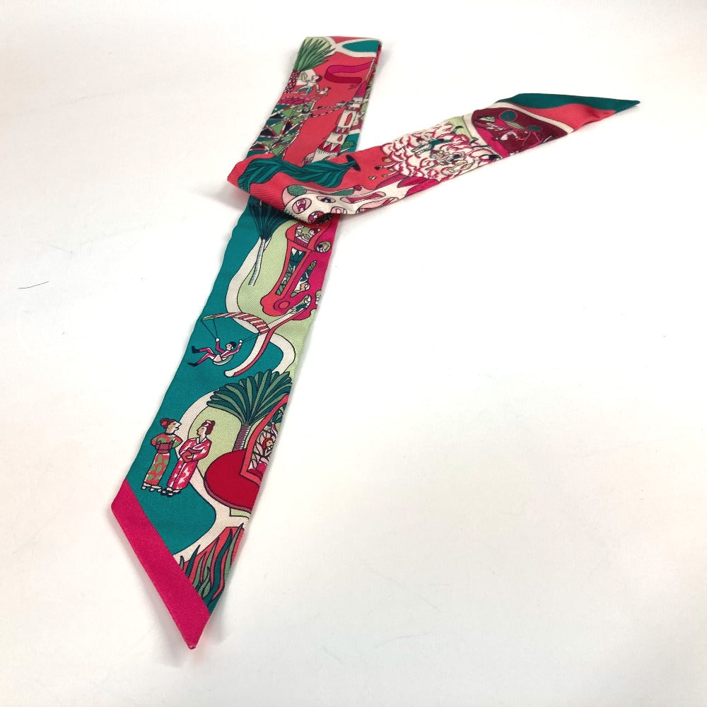 HERMES scarf 063536S silk Green x pink type Twilly Twilly EXPOSITION UNIVERSELL Women Used