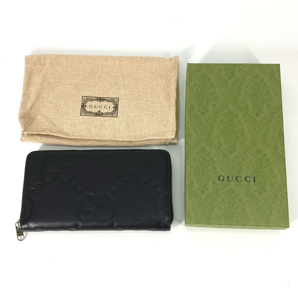 GUCCI Long Wallet Purse 739482 leather black Jumbo GG Zip wallet mens Used