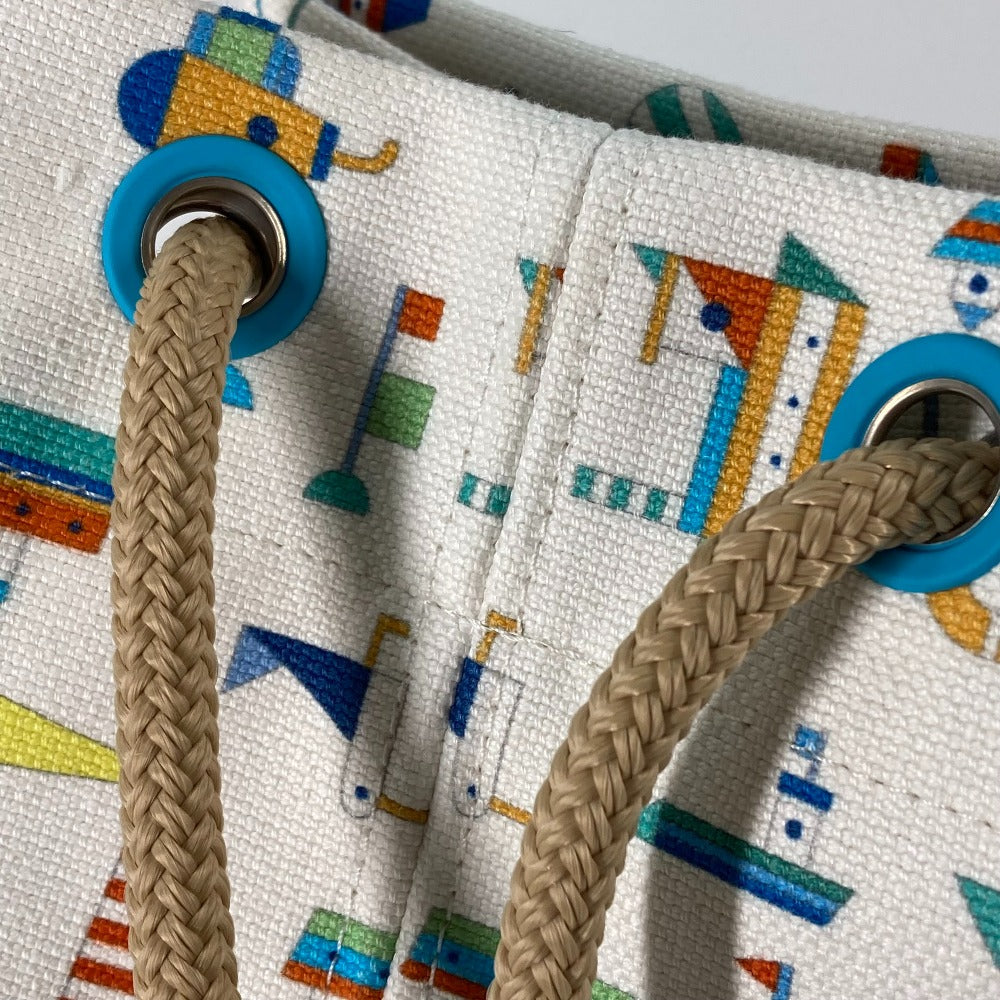 HERMES Shoulder Bag cotton White x blue marine print Petit Chartier Kids Used