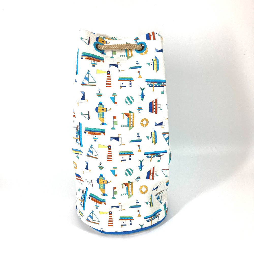 HERMES Shoulder Bag cotton White x blue marine print Petit Chartier Kids Used