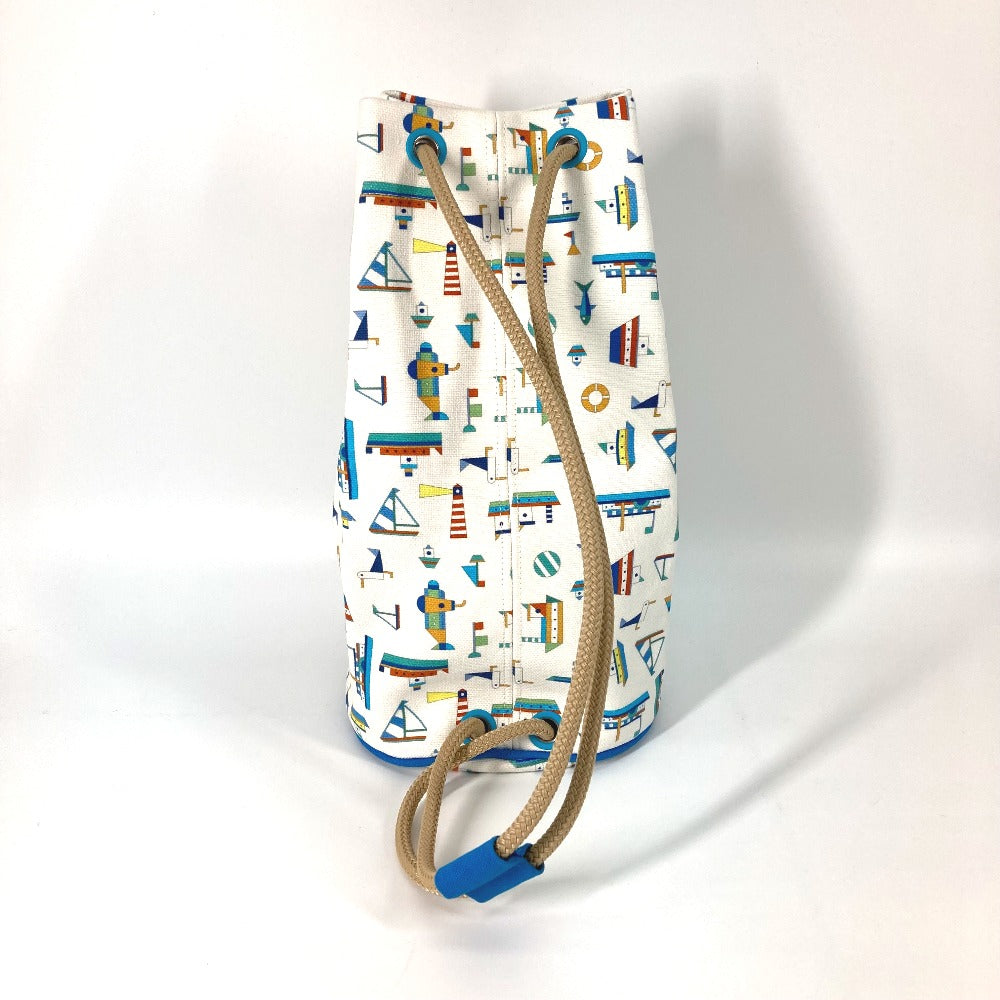 HERMES Shoulder Bag cotton White x blue marine print Petit Chartier Kids Used