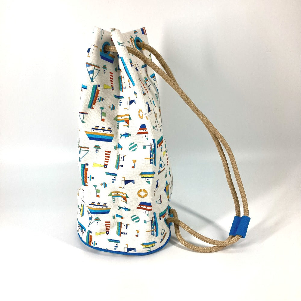 HERMES Shoulder Bag cotton White x blue marine print Petit Chartier Kids Used