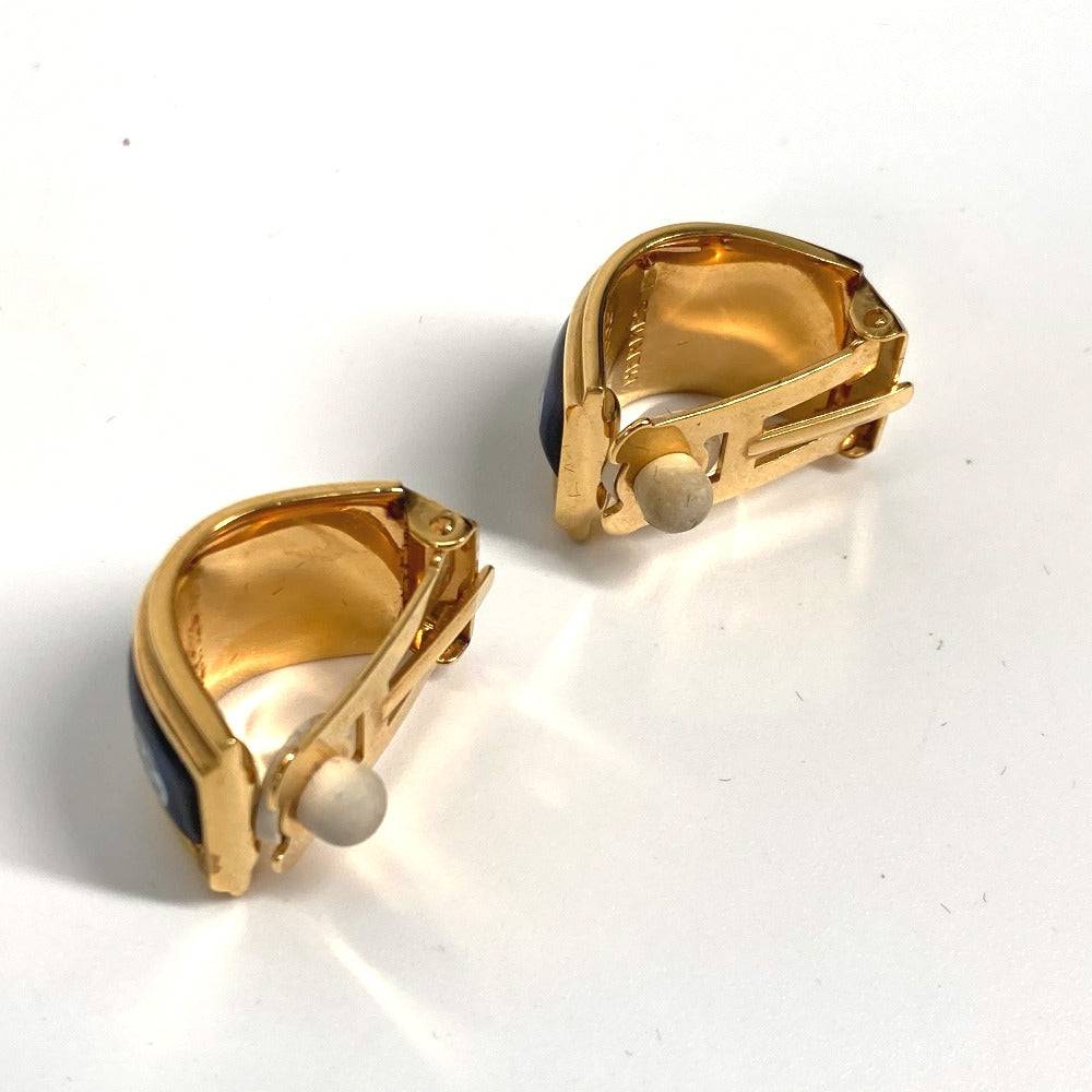 HERMES Earring Gold Plated Gold x Blue H pattern Cloisonn Emile Women Used
