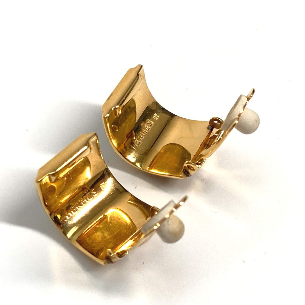 HERMES Earring Gold Plated Gold x Blue H pattern Cloisonn Emile Women Used