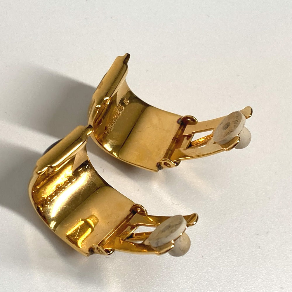 HERMES Earring Gold Plated Gold x Blue H pattern Cloisonn Emile Women Used