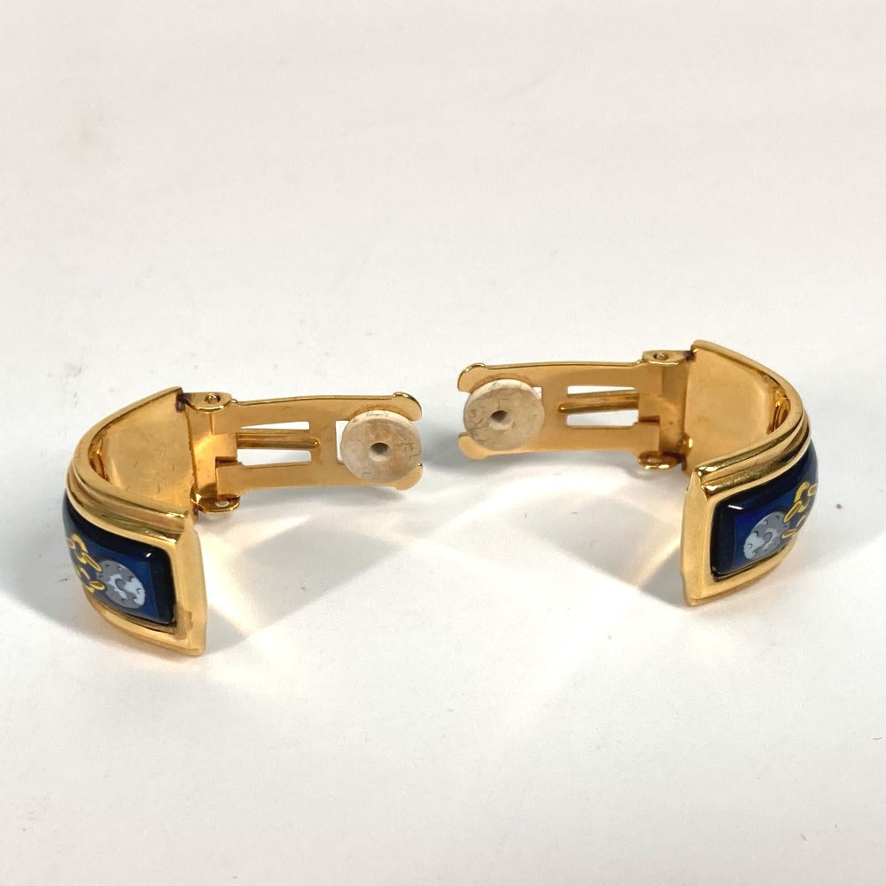 HERMES Earring Gold Plated Gold x Blue H pattern Cloisonn Emile Women Used