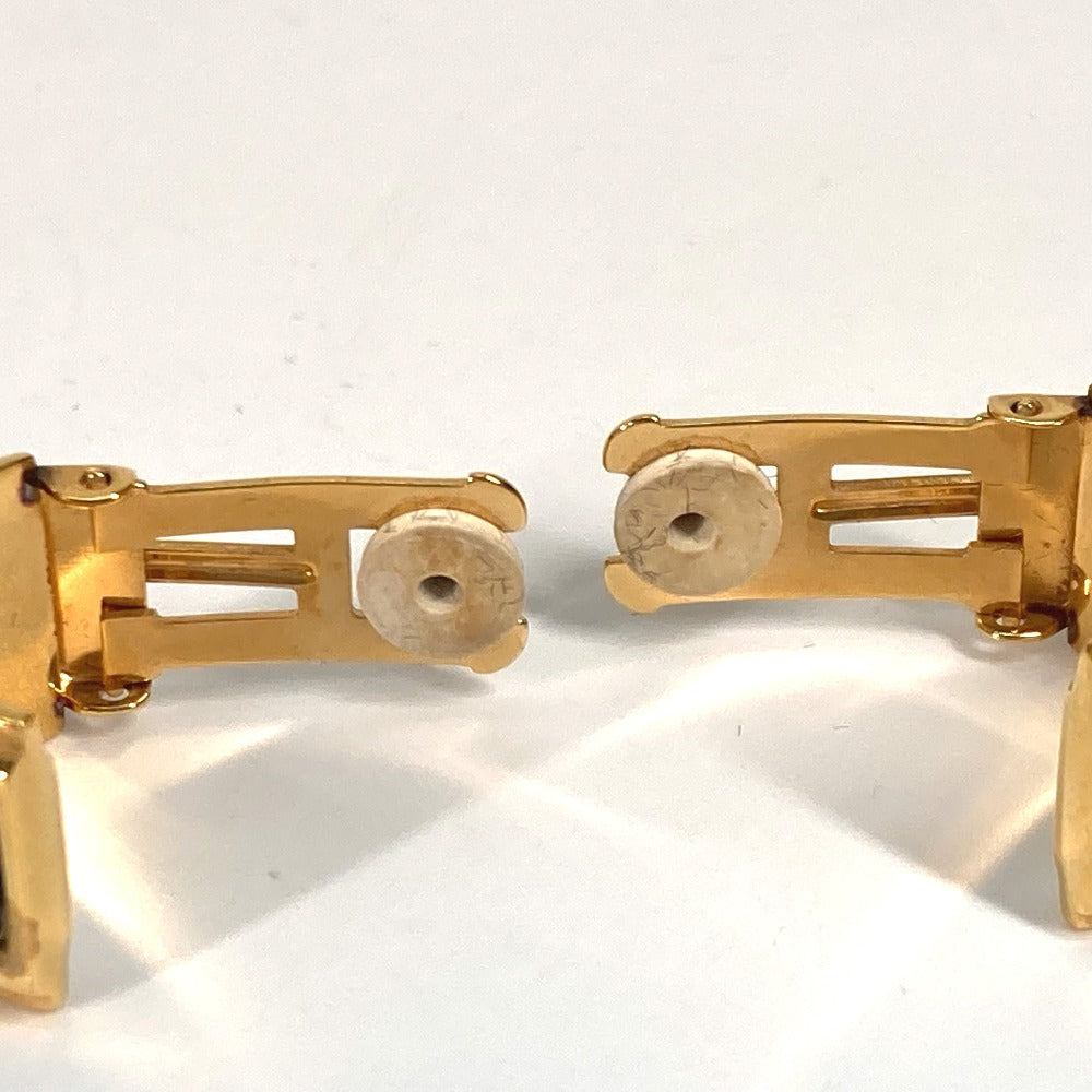 HERMES Earring Gold Plated Gold x Blue H pattern Cloisonn Emile Women Used