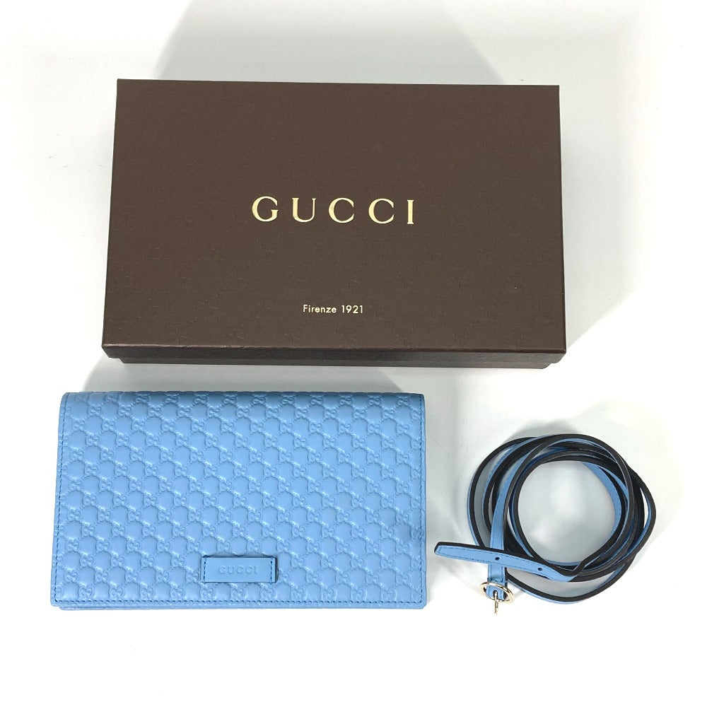 GUCCI Shoulder Bag 466507 leather blue Micro Guccisima Shoulder wallet Women Used