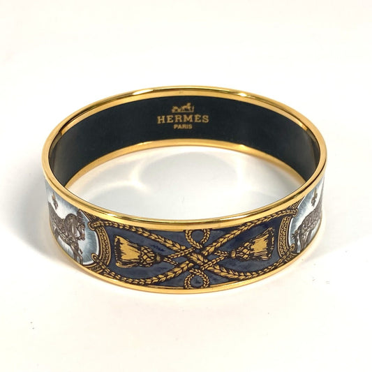 HERMES Bangle Cloisonne Black x Gold Horse horse Emaille GM Women Used