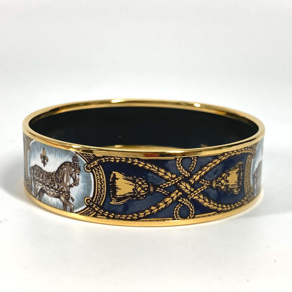 HERMES Bangle Cloisonne Black x Gold Horse horse Emaille GM Women Used