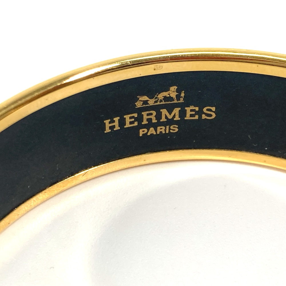 HERMES Bangle Cloisonne Black x Gold Horse horse Emaille GM Women Used