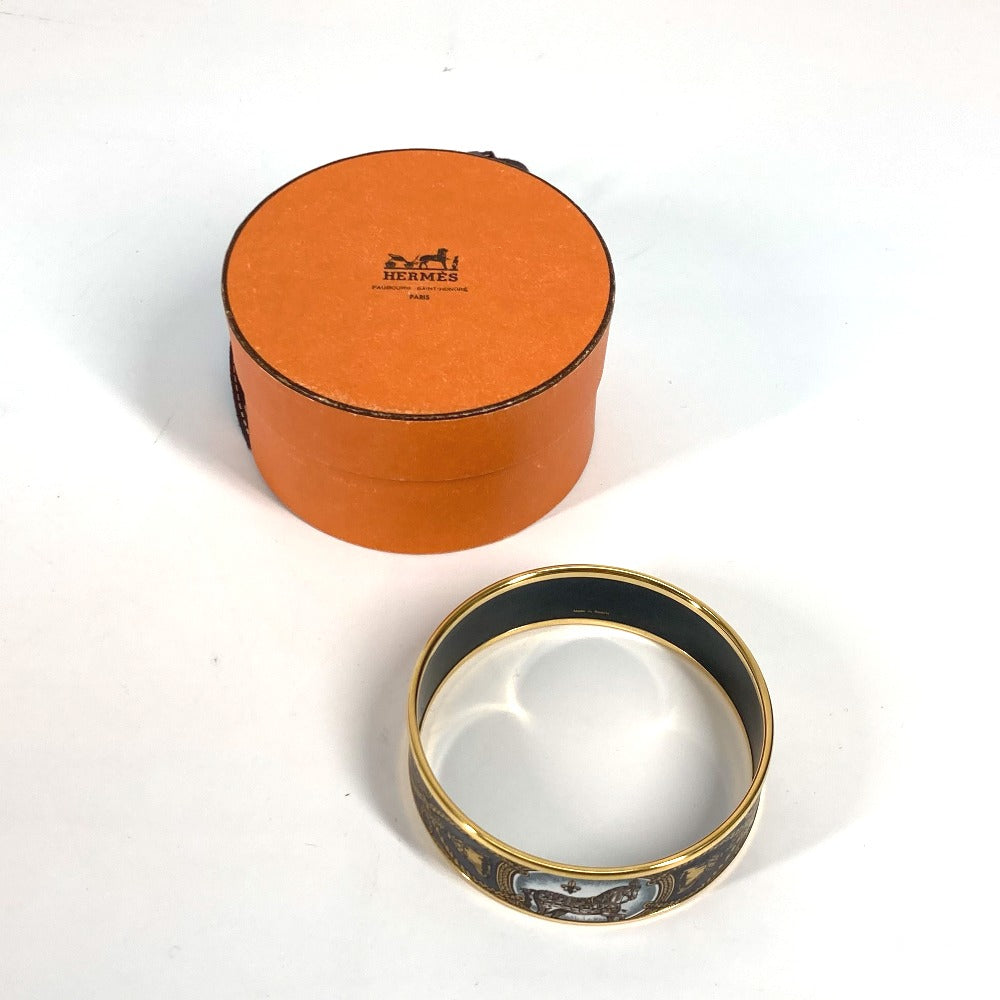 HERMES Bangle Cloisonne Black x Gold Horse horse Emaille GM Women Used