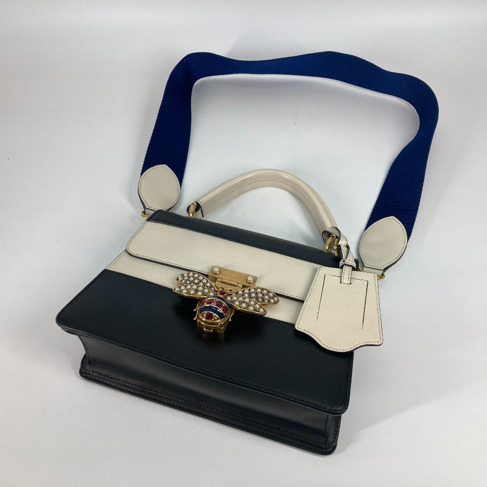 GUCCI Handbag 476541 leather Black x white Bijou Fake Pearl Queen Margaret BEE Bee Women Used