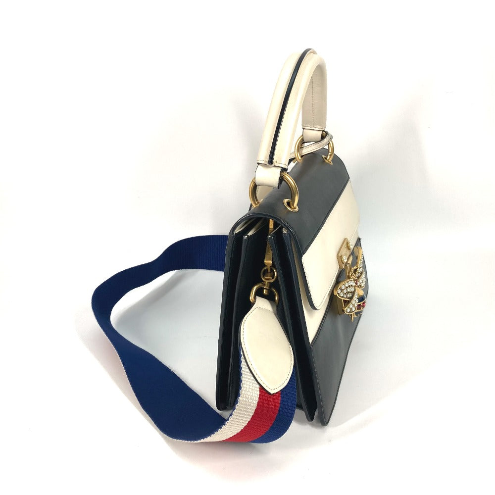 GUCCI Handbag 476541 leather Black x white Bijou Fake Pearl Queen Margaret BEE Bee Women Used