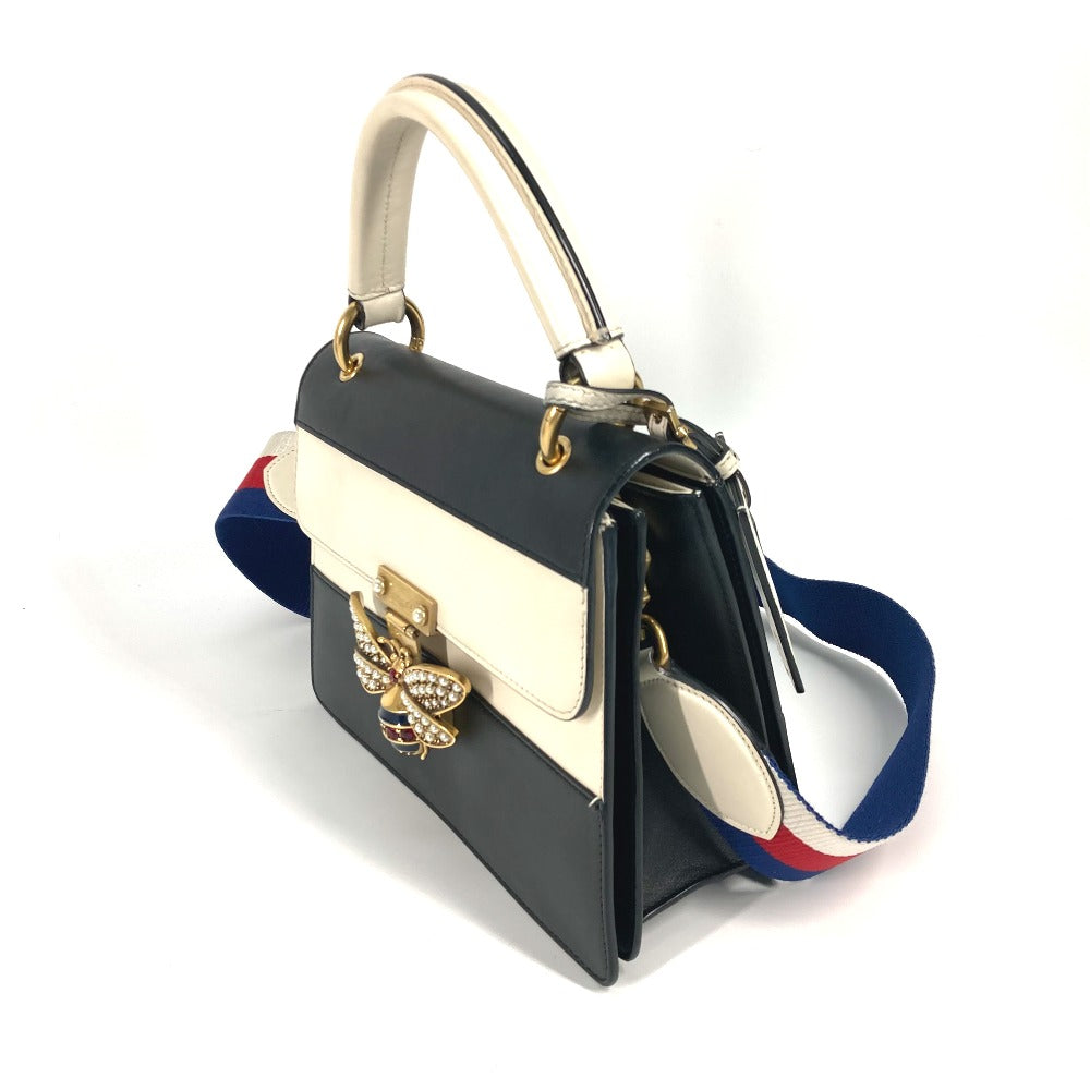 GUCCI Handbag 476541 leather Black x white Bijou Fake Pearl Queen Margaret BEE Bee Women Used