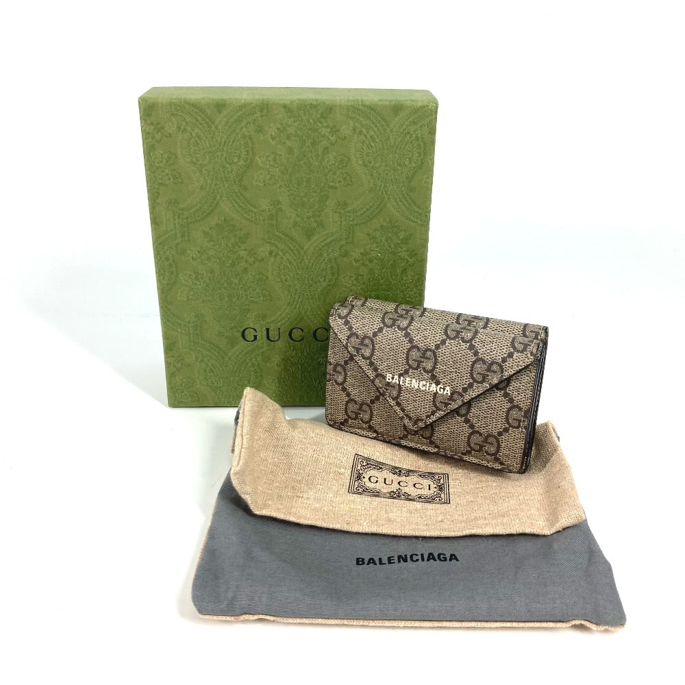 GUCCI Trifold wallet 681704 GG Supreme Canvas beige BALENCIAGA Balenciaga collaboration Paper mini wallet unisex Secondhand