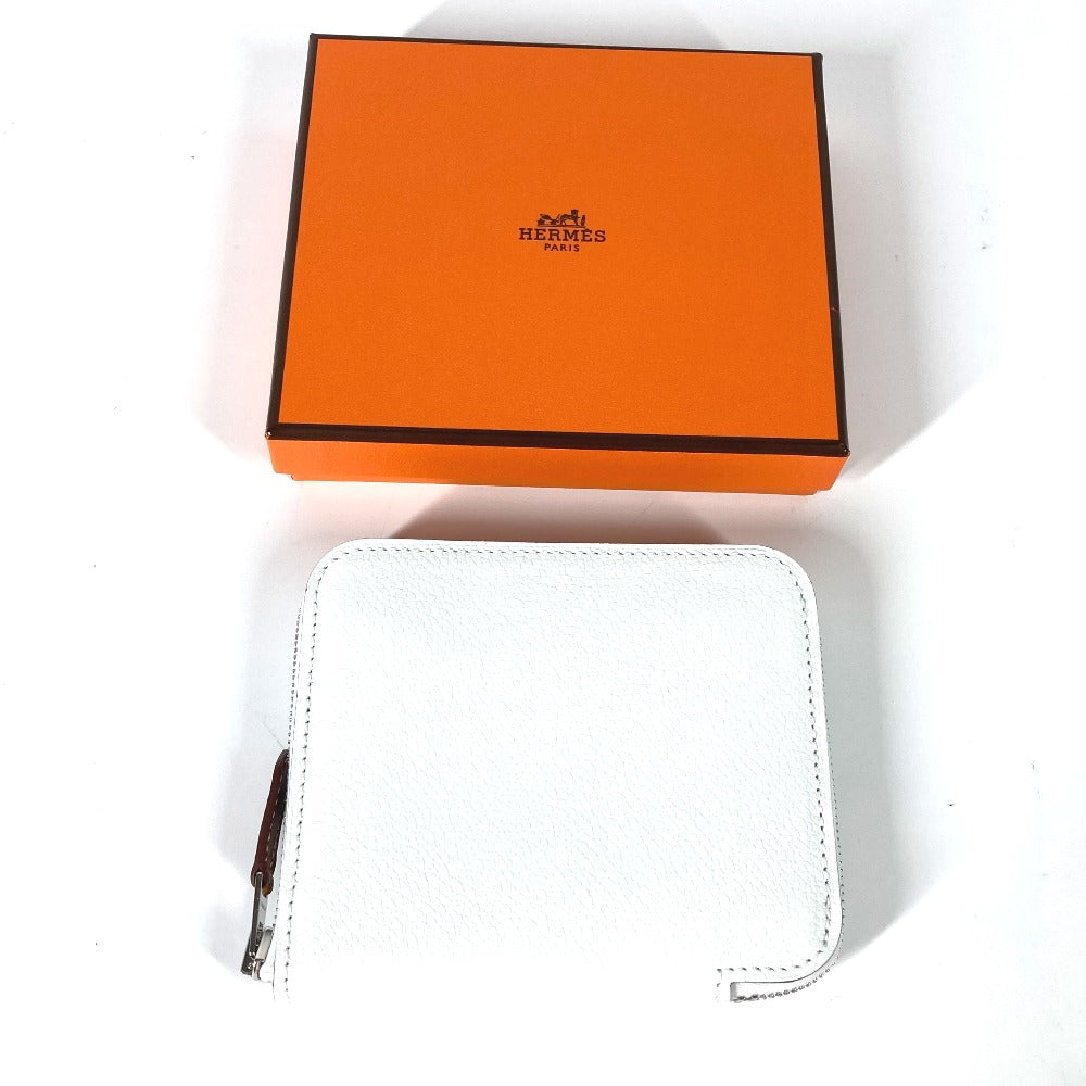 HERMES Coin case leather white Azap silk in compact Women Used