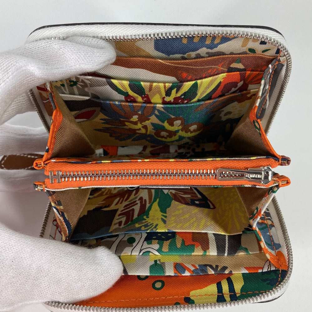 HERMES Coin case leather white Azap silk in compact Women Used