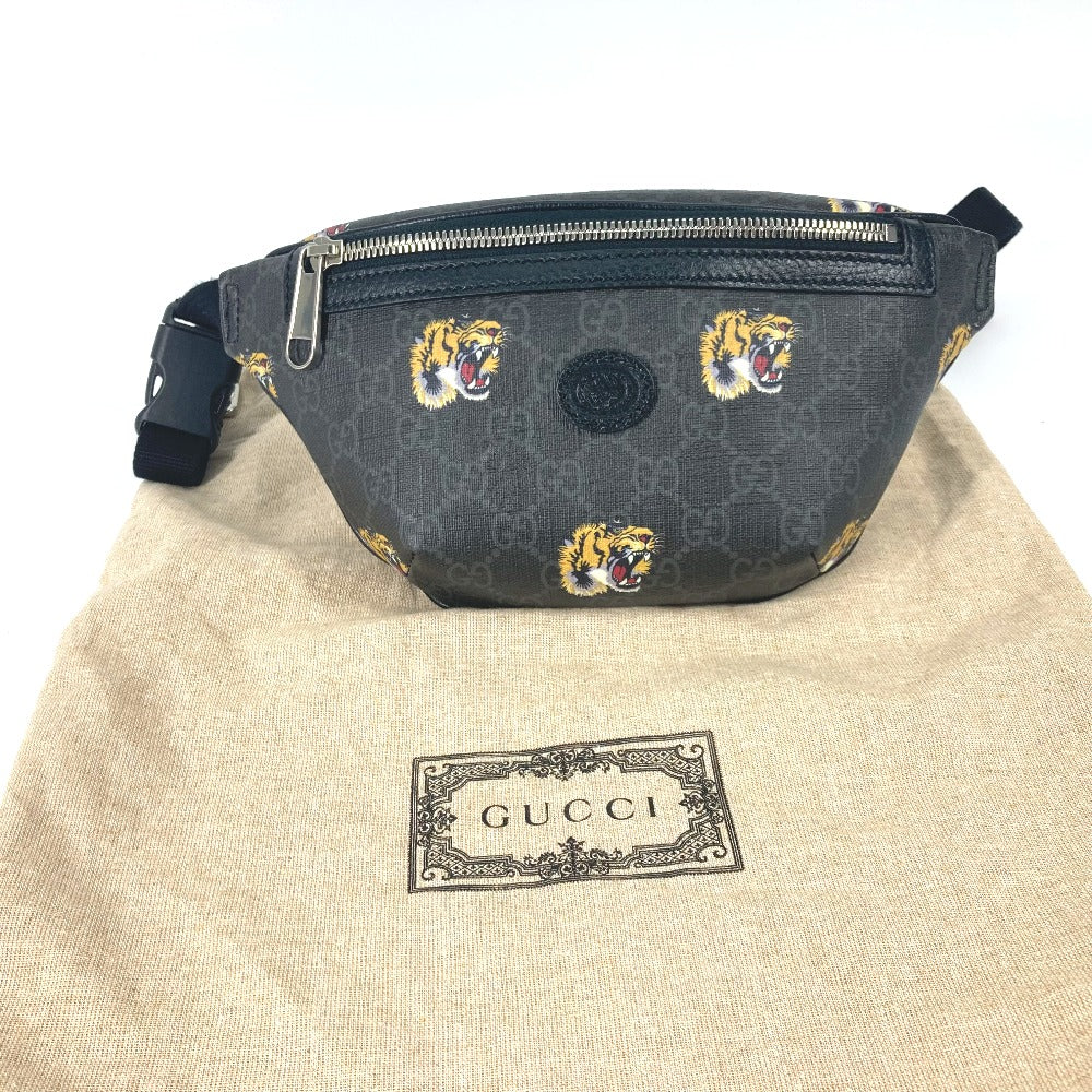 GUCCI Sling bag 675181 GG Supreme Canvas / Leather black GG Supreme tiger belt bag tiger mens Used
