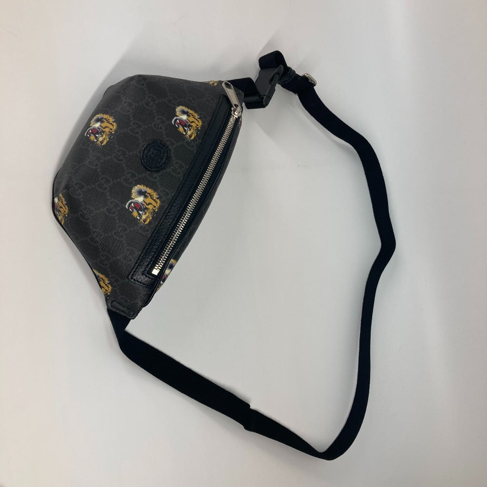 GUCCI Sling bag 675181 GG Supreme Canvas / Leather black GG Supreme tiger belt bag tiger mens Used