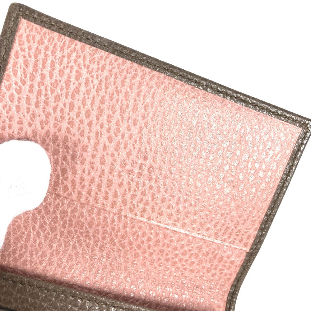 GUCCI Card Case 381045 leather Brown typex pink Bifold Wallet Swing