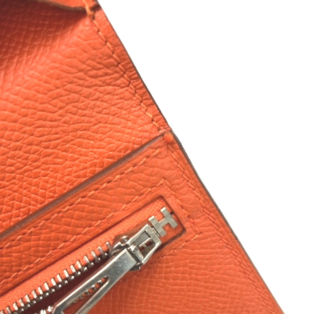 HERMES Long Wallet Purse Epsom Orange HMetal Beansufla Women Used