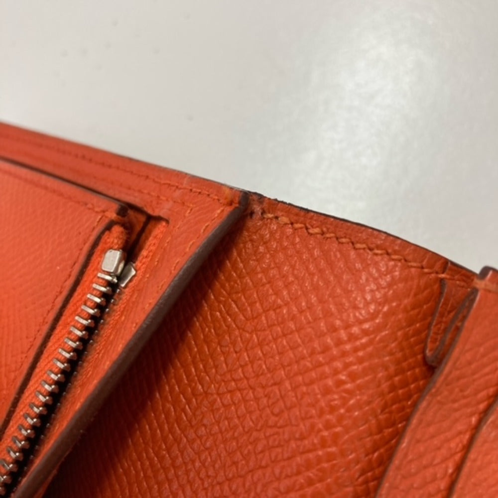 HERMES Long Wallet Purse Epsom Orange HMetal Beansufla Women Used