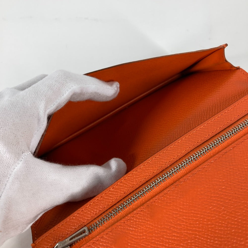 HERMES Long Wallet Purse Epsom Orange HMetal Beansufla Women Used