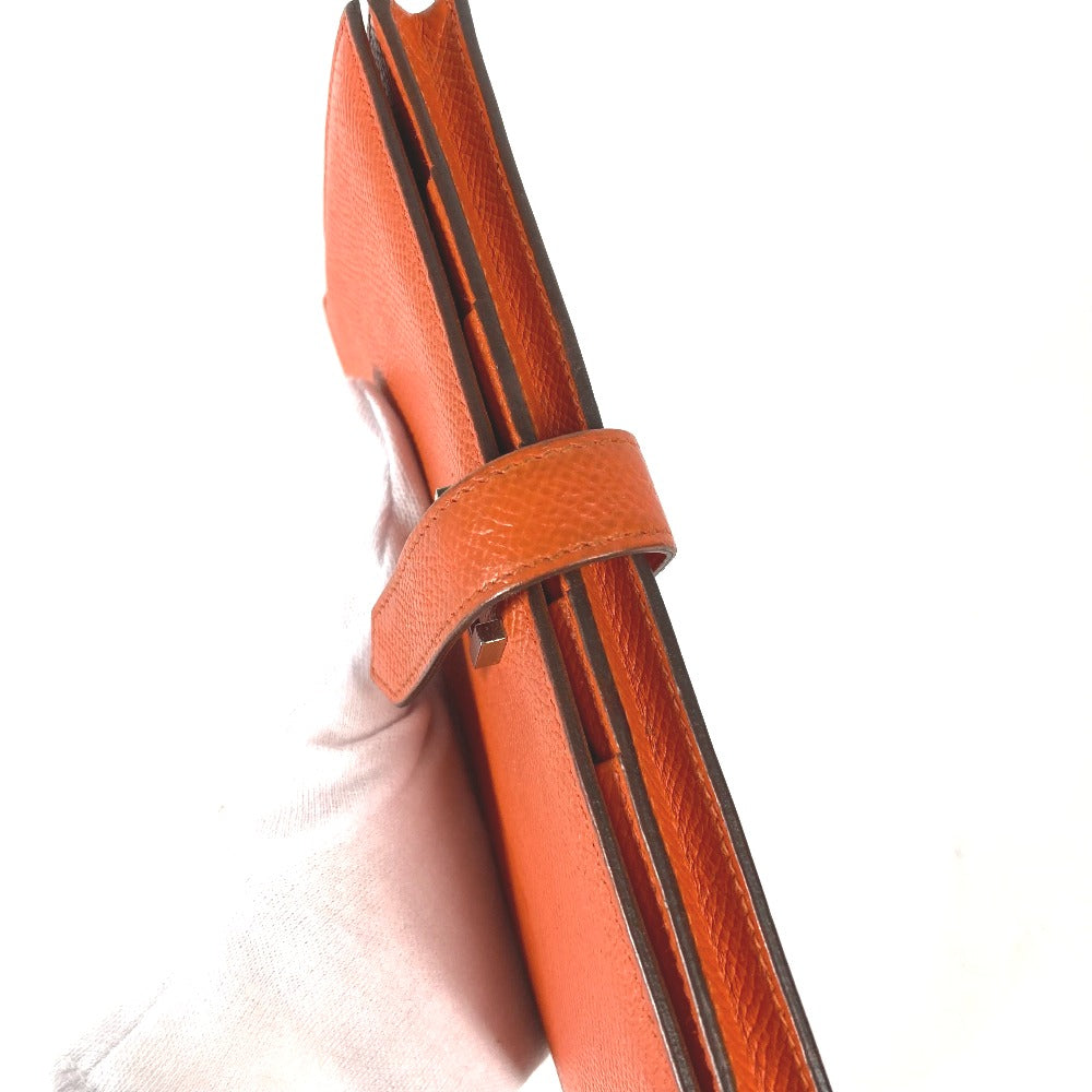 HERMES Long Wallet Purse Epsom Orange HMetal Beansufla Women Used