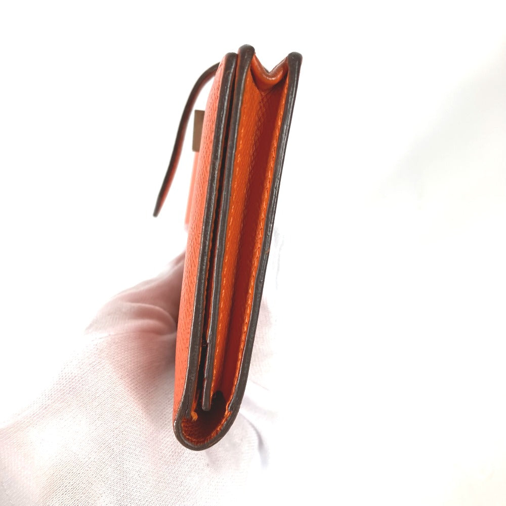 HERMES Long Wallet Purse Epsom Orange HMetal Beansufla Women Used