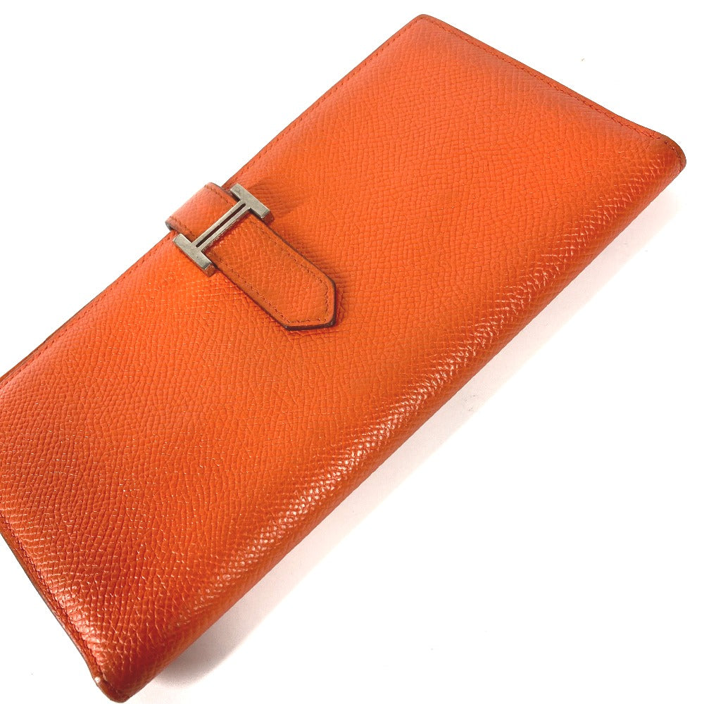 HERMES Long Wallet Purse Epsom Orange HMetal Beansufla Women Used