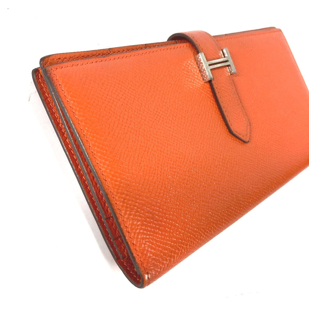 HERMES Long Wallet Purse Epsom Orange HMetal Beansufla Women Used