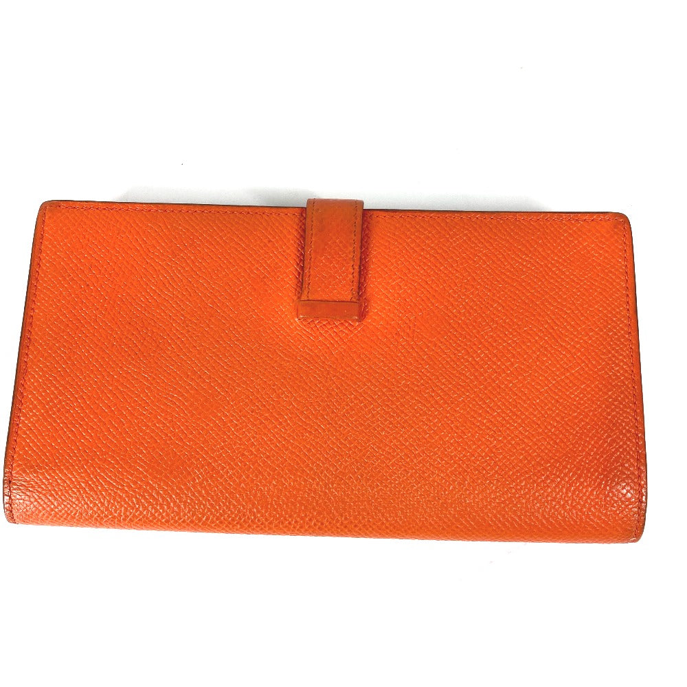 HERMES Long Wallet Purse Epsom Orange HMetal Beansufla Women Used