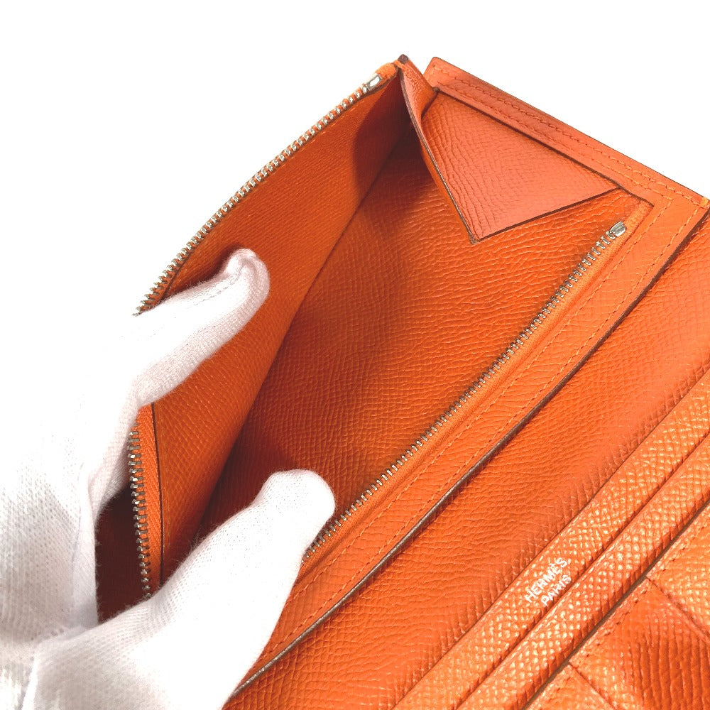 HERMES Long Wallet Purse Epsom Orange HMetal Beansufla Women Used
