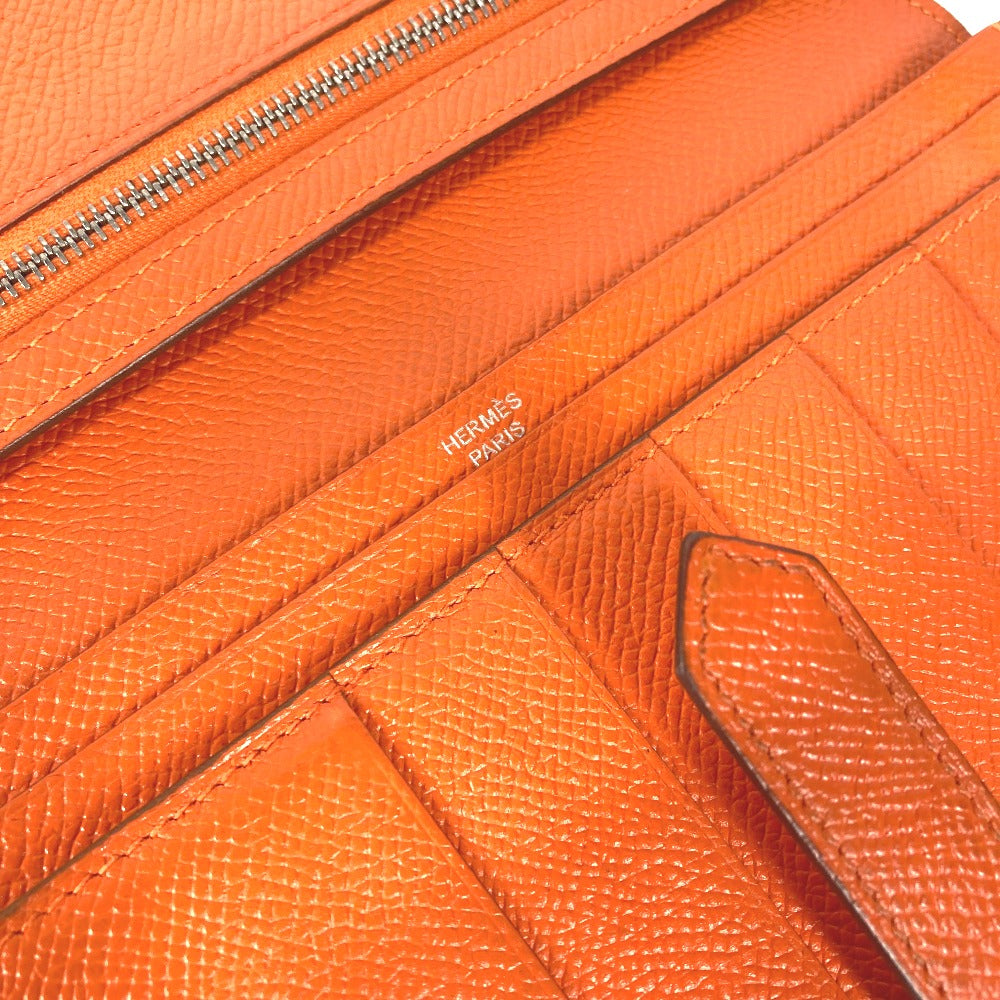 HERMES Long Wallet Purse Epsom Orange HMetal Beansufla Women Used