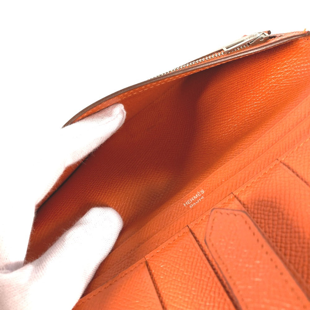 HERMES Long Wallet Purse Epsom Orange HMetal Beansufla Women Used