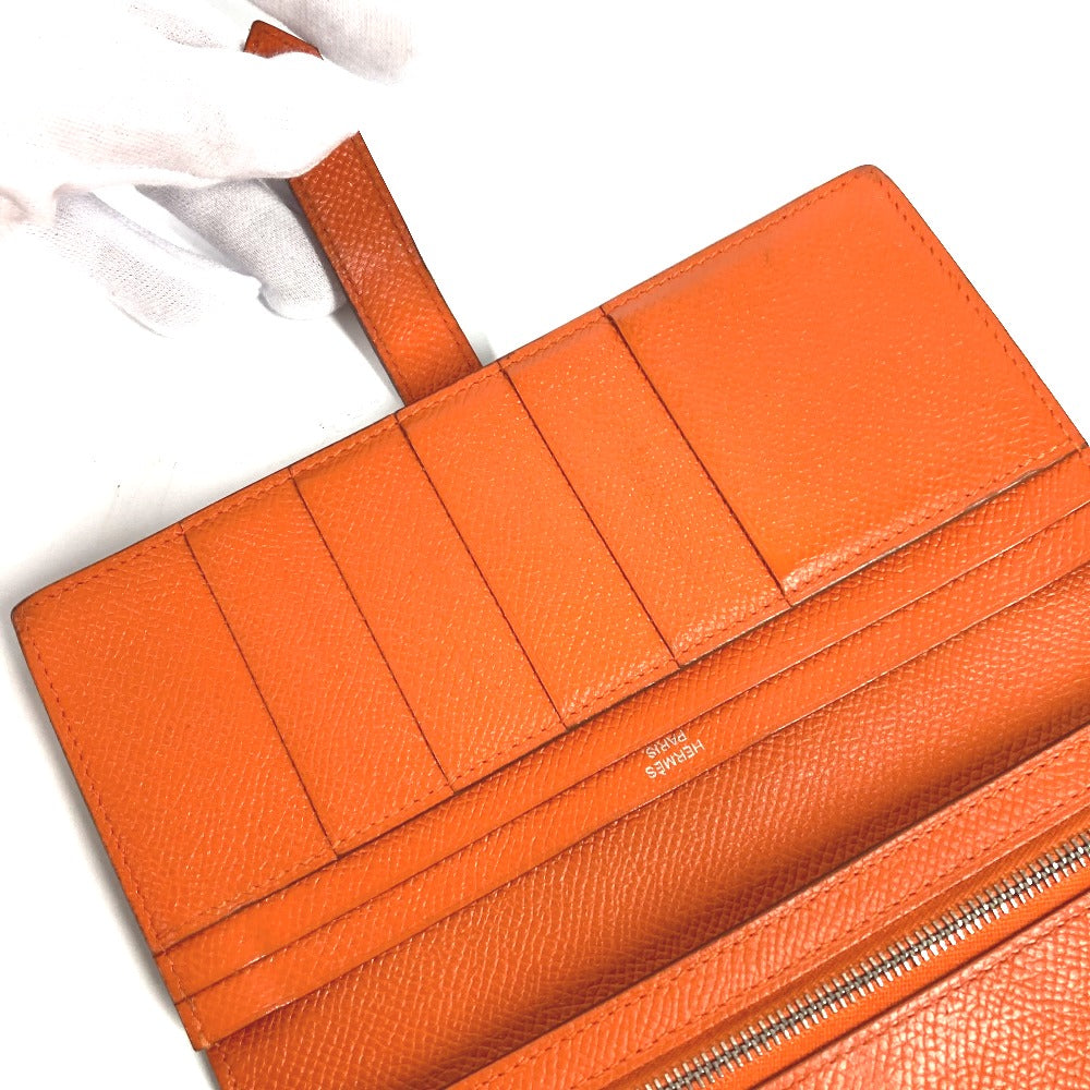 HERMES Long Wallet Purse Epsom Orange HMetal Beansufla Women Used