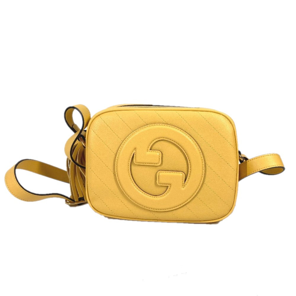 GUCCI Shoulder Bag 742360 leather yellow Round interlocking G tassel Blondy Women Used